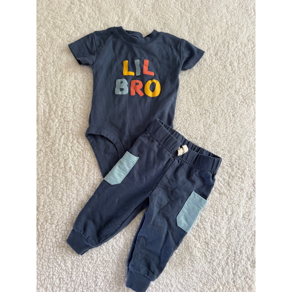 Carters Baby Boy Lil Bro Bodysuit and Joggers Set Navy Blue 6M